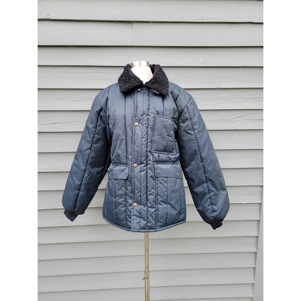 Samco Freezer Wear Jacket Navy Blue Quilted Sherpa Collar Holofil‎ Mens Large